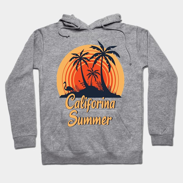 CALIFORNIA SUMMER - Beach, Tropical, Palm Trees, Sunset, Surfing, Paradise - Light Colors Hoodie by PorcupineTees